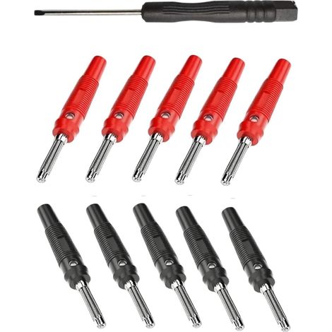 Lot de 10 fiches banane à haut courant 4 mm - Empilables - 32 A - Sans soudure - Fiche banane pour haut-parleur, fiche banane rouge et noire - Avec tournevis plat (1/5)