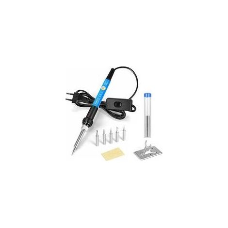 9-in-1 Lötkolben-Set – 5 Lötspitzen – Lötdraht – Lötkolbenständer – Einstellbare Temperatur 200–450 °C – [Verbesserter] Lötkolben mit Ein-/Ausschalter (1/5)