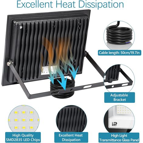 Projecteur Exterieur LED 100W 2 Pièce, 10000LM Superlumineux Projecteur LED Extérieur,IP67 étanche Spot LED Extérieur, 6000K Projecteur Exterieur Blanc Froid pour Cour,Jardin,Garage (1/4)