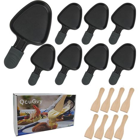 Poelon Raclette 8PCS Poelon Raclette Triangle avec Revêtement anti-adhésif avec Poignée Isolée et 8 Pelle, Pour Omelette au Fromage Fondu (1/5)
