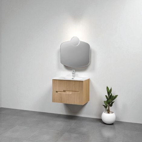 Mobile bagno sospeso 70 CM Rovere Chiaro con specchio LED e lavabo - RIGHE (1/5)