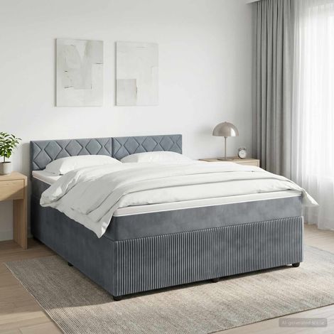 Lit boxspring avec matelas Gris foncé 140 x 190 cm Velours (1/5)