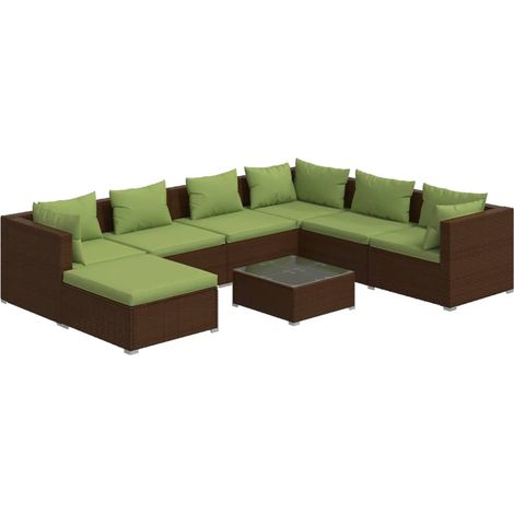 8 PCS Garden Lounge Set con cojín mimbre Pe Brown (1/5)