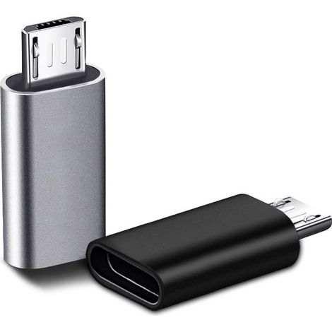 2 Pièces USB C Adaptateur, Micro USB vers USB C, Adaptateur USB C vers Micro USB Connecteur, Adaptateur Type C Fem Micro USB Male Connecteur pour PC, Galaxy, Mate, etc (Noir, une pièce en argent) (1/5)