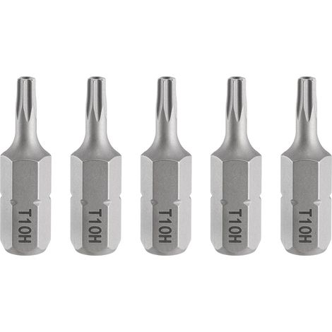 5pcs T10H Embout de Tournevis Torx 1/4" Tige Hexagonale 25mm/1" Longueur Magnétique Tête Étoile à 6 Pans Acier S2 Embout de Tournevis avec Trou (1/5)