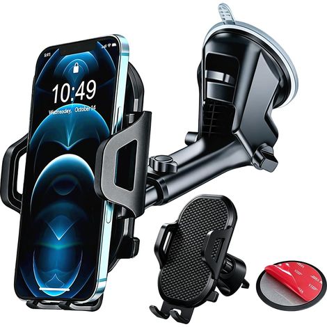 Support de téléphone de voiture pour tableau de bord, pare-brise et grille d'aération, support de voiture pour iPhone 12 13 11 Pro Max XR XS X SE 2020 8 Plus, tampon adhésif puissant, amélioré (1/5)