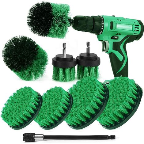 Brosse Nettoyage Perceuse 9 pièces, Brosse pour Perceuse Voiture Carrelage Tapis Baignoire Cuisine Toilettes,Vert