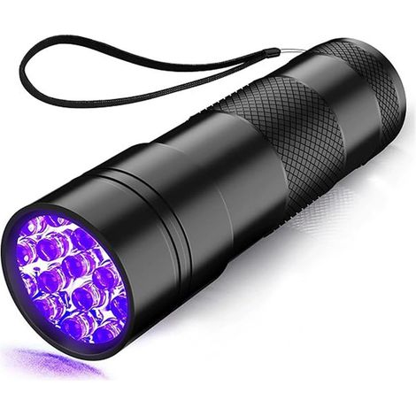 Lampe torche UV, 9 LED 395 nm, détecteur de lumière noire pour l'urine d'animaux, les taches, les punaises de lit et plus encore, 3 piles AAA incluses [Classe énergétique F] (1/5)