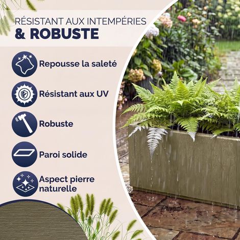 CASARIA® Jardinière Ethica Résistante aux intempéries Fond d'écoulement Bac à fleurs Pot de fleurs Jardin 2x vert olive