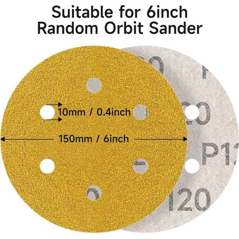60 Stück 150-mm-Schleifscheiben mit gemischter Körnung (60, 80, 120, 180, 240, 400), 6-Loch-Schleifscheiben für Exzenterschleifer (1/5)