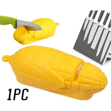 Aiguiseur de couteaux - Aiguisoir à maïs - Jaune - PP+Céramique+Corindon - 12x4.5x4 cm - 26.5g (1/4)
