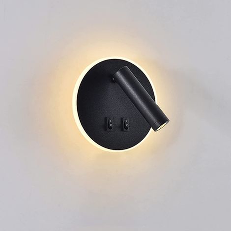 Applique murale avec spots orientables, idéale pour la lecture, en aluminium noir, pour lit, couloir, chambre, escalier ou hôtel. Lampe de chevet d'intérieur. (1/5)
