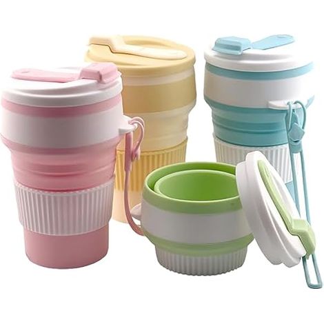 Tasse Pliable Réutilisable - 350 ml - Étanche - En Silicone - Pour Randonnée Camping Bureau Voyage - Lot de 4 (1/3)