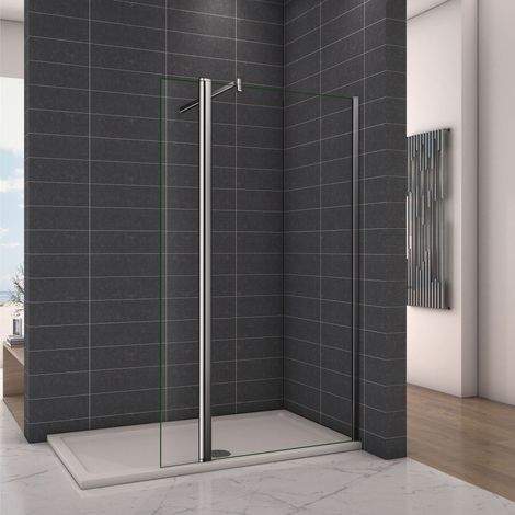 Ocean Sanitaire – Paroi de douche pivotante 50+40x200cm – Verre 8mm anti-calcaire – Barre murale 140cm – Accès PMR – Montage réversible