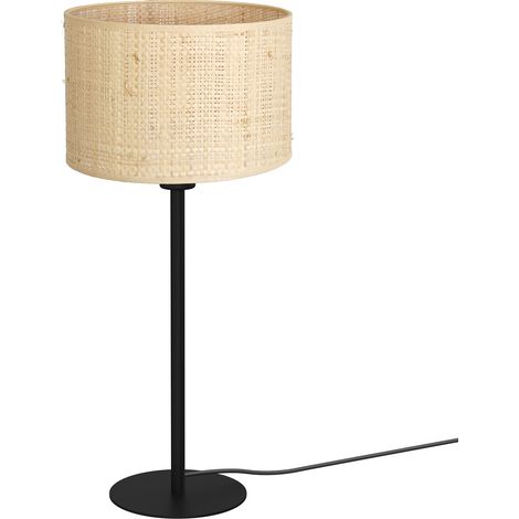 Lampada da tavolo nera con paralume rattan Ø25 E27 Luminex