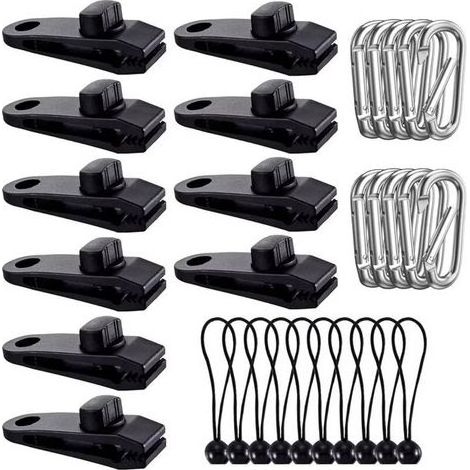 Lot de 30 clips pour bâche de tente, pinces pour bâche, pinces pour bâche robustes avec tendeur élastique, pinces pour tentes, couvertures de piscine, caravanes (1/5)