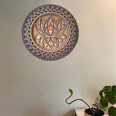 Décoration murale en métal représentant une fleur de lotus, motif mandala, pour chambre à coucher, style bohème (A), 30 x 30 cm (1/3)