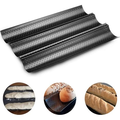Bandeja para baguettes con revestimiento antiadherente para 3 baguettes, 38,5 x 24,5 cm, molde para baguettes, bandeja para baguettes, bandeja para pan