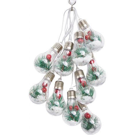 (Nécessite 3 piles AA) Guirlande lumineuse LED de Noël pour la décoration intérieure et extérieure - 4 mètres de long avec 10 boules, aiguilles de pin de Noël, ampoules argentées [lumière chaude, 50 a (1/3)