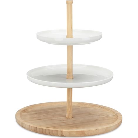 Alzata per torte decorativa 36 x 30 x 30 cm a più piani pratica elegante in bambù bianco 130005343