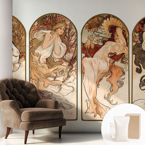 Fototapete - Tapete Vliestapete mit Kleber - Wandtapete Moderne Wandbild Schlafzimmer Wohnzimmer Weibliche Jahreszeiten 250x250 cm (1/5)