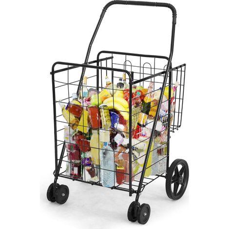 Chariot de courses pliable 61 x 62 x 102 cm capacité 40 kg pratique léger en métal noir