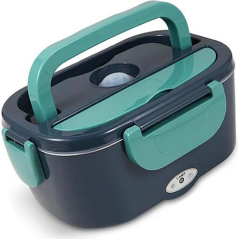 Portapranzo elettrico portatile per auto e casa, realizzato in acciaio inossidabile e plastica, doppio scomparto, isolato e riscaldato, non necessita di rabbocco d'acqua, US 12V/24V per auto + 110V, s