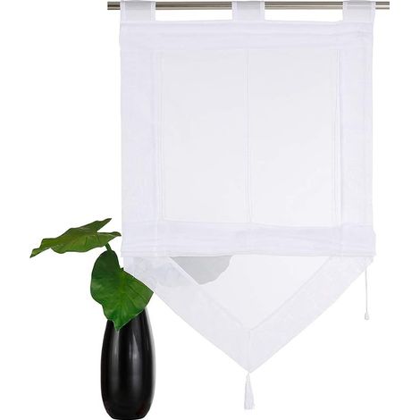 Rideau Romain Blanc 45 x 140 cm Store Romain avec Décoration de Gland Rideaux de Fenêtre, Les Rideaux Voilages pour Chambre Salon Cuisine Balcon (1/3)