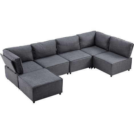 ELVMI Sofá Modular Convertible con Configuración Flexible y Cama Auxiliar en Tela y Contrachapado Gris Oscuro (1/5)