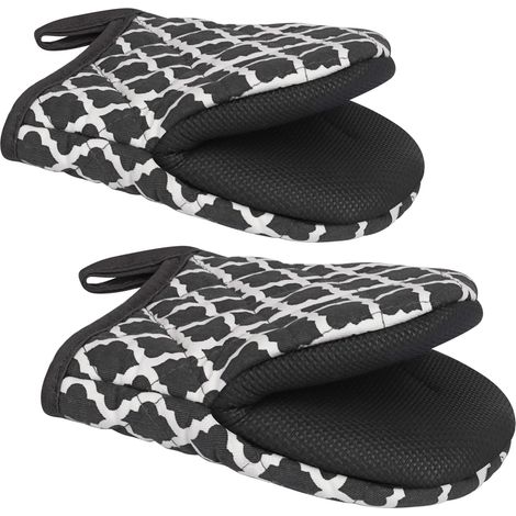Goldmeet 1 par de guantes cortos de silicona para horno, resistentes al calor hasta 500 grados, con superficie antideslizante y asa para colgar, para cocinar, hacer barbacoas y usar el microondas (gri (1/4)