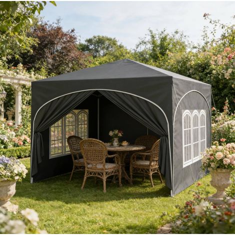 Tonnelle pliante 3x3 m avec 4 parois amovibles, hauteur réglable, protection UV50+ imperméable, gris (1/4)