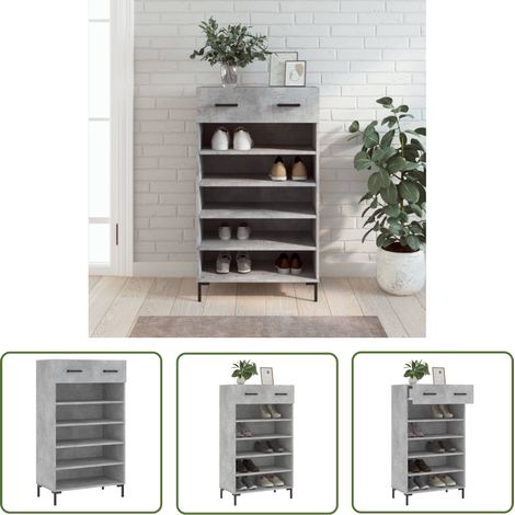 The Living Store Schuhschrank Betongrau 60x35x105 cm Holzwerkstoff - Schuhschrank - Garderobe - Einbauschrank - Holzwerkstoffmöbel - Industrielles Design (1/5)