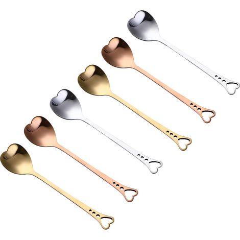 6 Pièces Cuillères en Forme de Cœur, Cuillères à Café en Acier Inoxydable, Cuillères à Café en Or, Pour Café, Cubes de Sucre, Crème Glacée (14.3cm) (1/5)