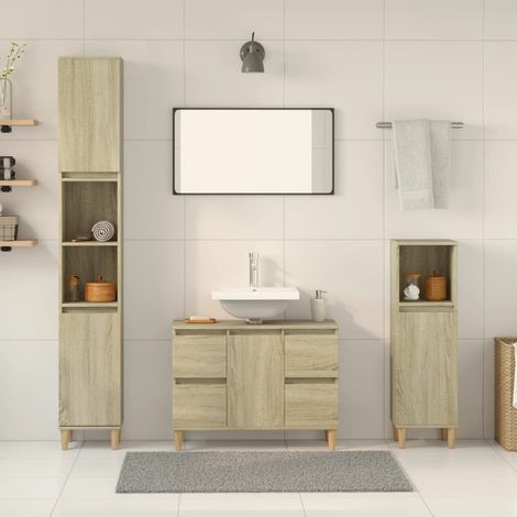 3 Piece Bathroom Furniture Set Sonoma Oak Engineered Wood vidaXL (1/5)