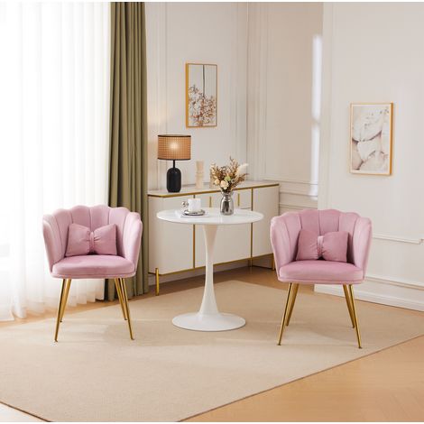 2er-Set Sessel Pink aus Samt mit Blütenblatt-Rücken, vergoldeten Metallbeinen und Kissen (1/5)