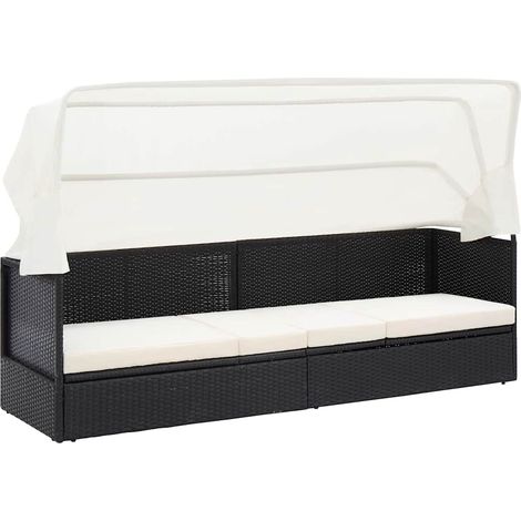 vidaXL Canapé de jardin avec auvent Noir Résine tressée (1/5)