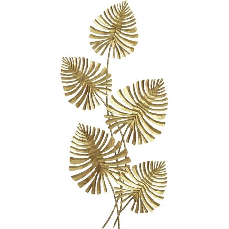 Décoration murale en métal doré en forme de feuilles Monstera, finition peinte, lot décoratif élégant pour salon, chambre ou bureau, 83 × 2,5 × 39 cm  CHICFURN (1/5)