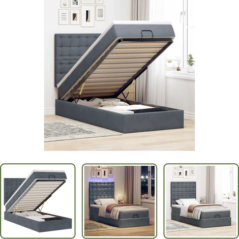 vidaXL Rangement sous le lit - Cadre de lit ottoman avec matelas gris foncé 90x190 cm velours (1/5)