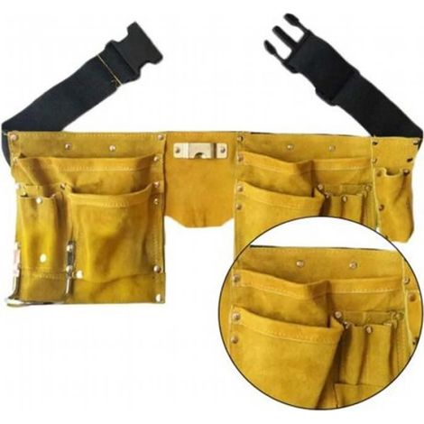 Ceinture à outils en cuir boucle à dégagement rapide charpentier Construction tablier outil pochette de rangement ceinture (1/3)