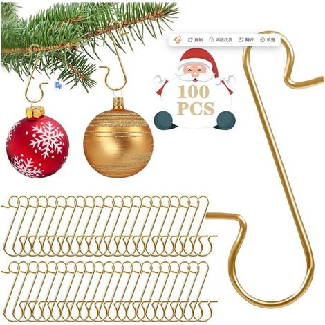 Ganci per decorazioni natalizie, 100 pezzi, ganci per albero di Natale, ganci a forma di S per palline di Natale, appendini per decorazioni per albero (oro)