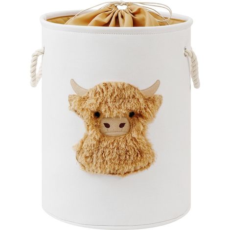Panier à Linge Enfant, Panier Rangement Bebe, Coffre a Jouet en Toile avec Fermeture à Cordon, Corbeille a Linge Sale Thème Jungle, Boite de Rangement Enfant, Décoration Chambre Safari, Vache Highland (1/5)