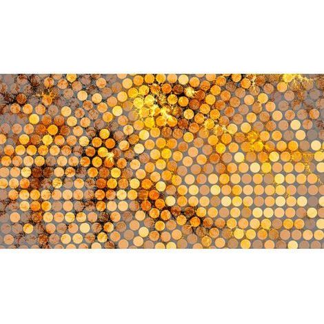 Papier peint panoramique géométrique orange & doré Tapisserie panoramique cuisine design Papier peint panoramique motif rond moderne pour salon (1/3)