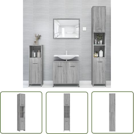 The Living Store Armoire de bain Sonoma gris 30x30x183,5 cm Bois d'ingénierie - Armoire De Salle De Bain - Meuble Salle De Bain - Rangement Salle De Bain - Armoire Grise - Meuble En Bois D'ingénierie (1/5)