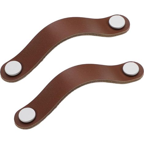 QAZQA 2 pièces Main Cuir Poignée de Cabinet Tiroir Meuble Portes pour Placards Boutons de Porte avec des Vis Poignées en Cuir Cuisine Tire Boutons Armoire Distance de Trou 128mm Marron (1/5)