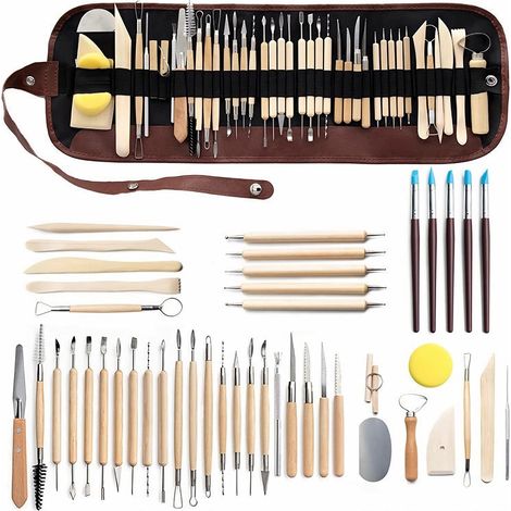 Outils en argile 46PCS Outils en poterie Outils de sculpture en argile Kit d'outils en argile en polymère Outils en céramique pour bricolage Modélisation artisanale Sculpture en argile