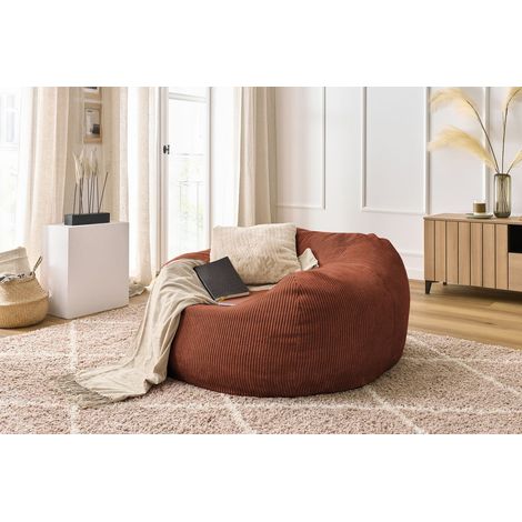Bobochic – Pouf ultra moelleux en velours côtelé orange – Longueur 120 cm – Largeur 70 cm – Hauteur 60 cm – Confort optimal pour salon (1/5)