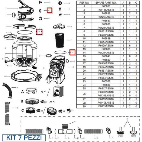 BESTWAY Kit 7 pezzi Guarnizioni per i filtri 58497.58499.58466.58366