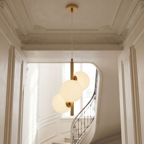 Hängelampe Metall Glas B: 325 cm H: max. 165 cm in Gold Weiß E27 3-flammig Modern Pendelleuchte