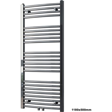 Badheizkörper Bernstein R20C Chrom gebogen 118x50cm mit Handtuchhalter gebogen mit Anschlussgarnitur Chrom