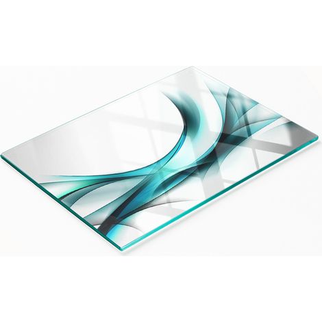 Tagliere da cucina in vetro con grafica astratta a onde, 80x52 cm (1/5)